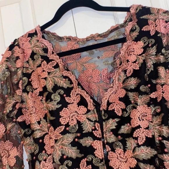 Luxury African heavy Embroidered Lace sheer embellished beaded maxi dress Sz - Picture 13 of 16